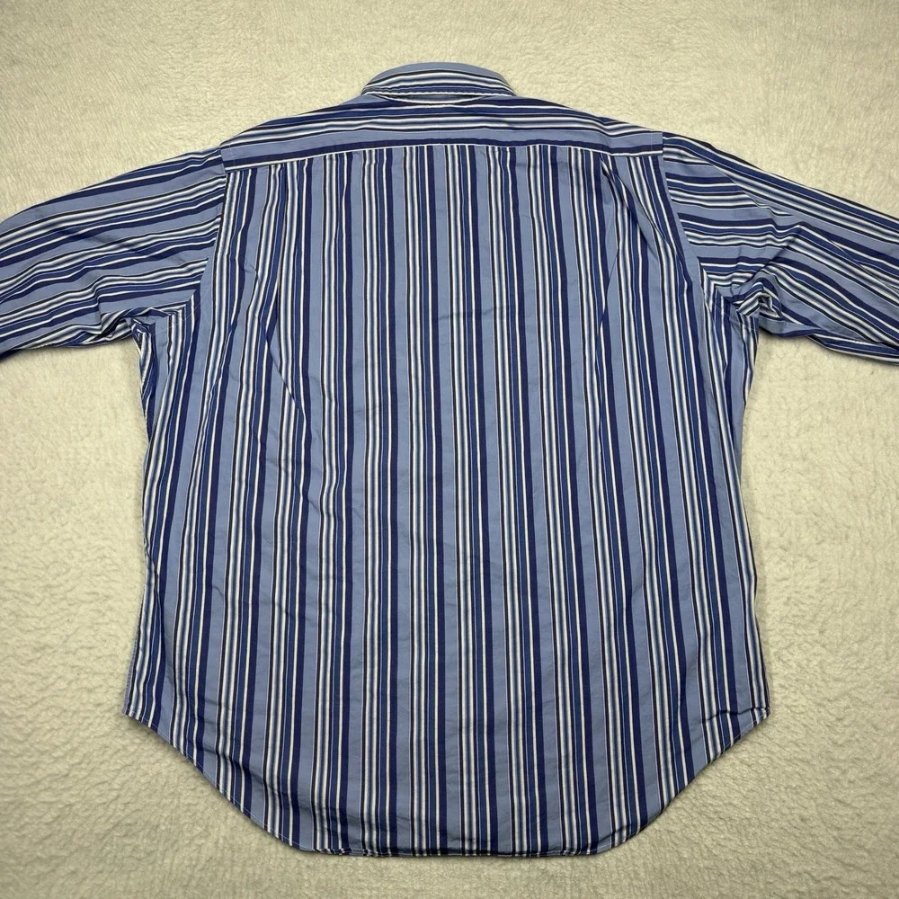 Vintage‎ Polo Ralph Lauren Shirt Button Preppy Blue Striped Men's Size XL